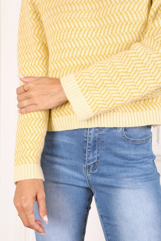 Herringbone Pattern Crew Neck Sweater